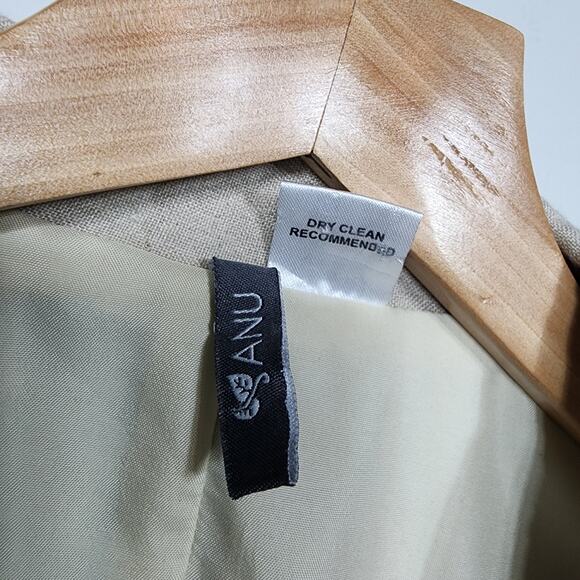 Women's Beige Embroidered Anu 100% Linen Open Front Blazer Sz Small - Picture 5 of 7